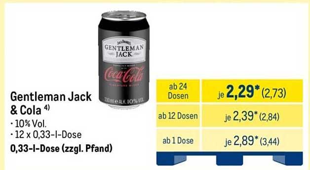 Gentleman Jack & Cola - 12 x 0,33 l