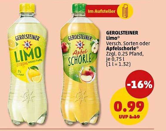 GEROLSTEINER Limo oder Apfelschorle 0,75 L - Nur 0,99 €