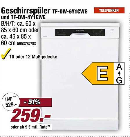 Geschirrspüler TF-DW-6Y1CWE und TF-DW-4Y1EWE