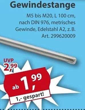 Gewindestange M5 bis M20, L 100 cm, Edelstahl A2
