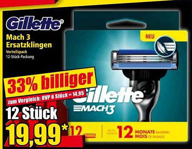 Gillette Mach 3 Ersatzklingen 12 Stück - Vorteilspack