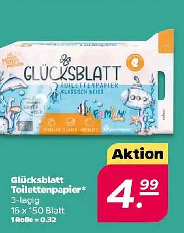 Glücksblatt Toilettenpapier 3-lagig - 16 x 150 Blatt