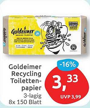 Goldeimer Recycling Toilettenpapier 3-lagig, 8x 150 Blatt