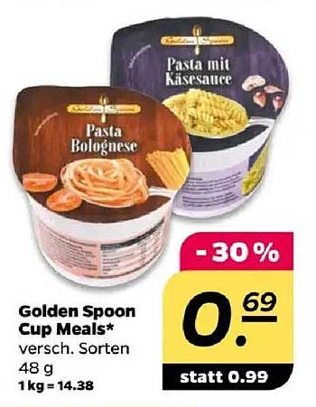 Golden Spoon Cup Meals - Pasta Bolognese und Pasta mit Käsesauce
