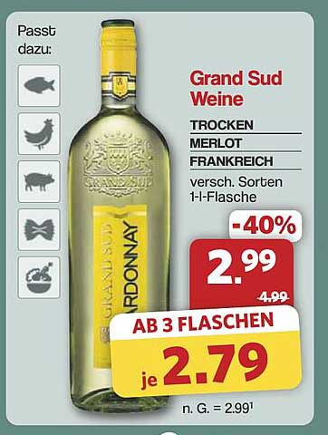Grand Sud Weine - Trocken Merlot aus Frankreich, 1 l-Flasche