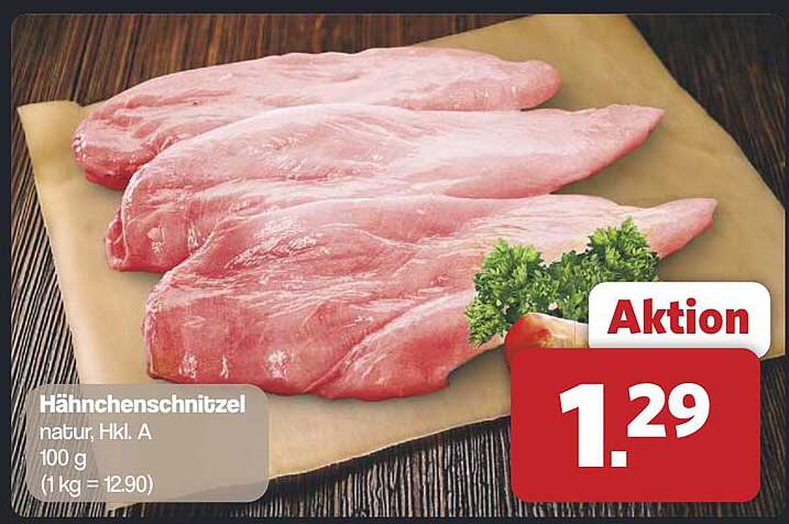 Hähnchenschnitzel natur, Hkl. A - 100 g für 1,29