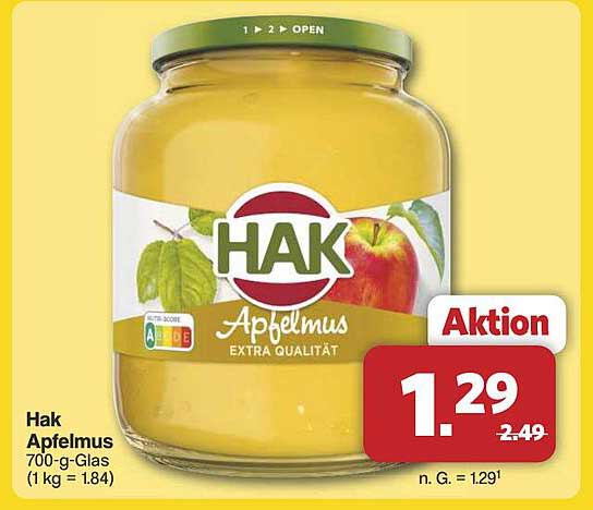 Hak Apfelmus 700-g-Glas (1 kg = 1,84)