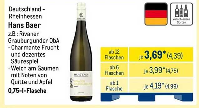 Hans Baer Rivaner Grauburgunder QbA – Charmante Frucht und dezentes Säurespiel