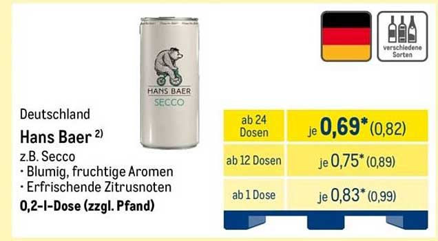 Hans Baer Secco - erfrischender Genuss aus der Dose