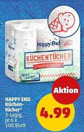 HAPPY END Küchentücher – 3-lagig, je 6 x 100 Blatt
