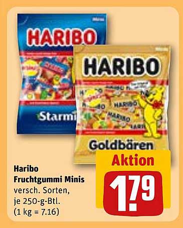 Haribo Fruchtgummi Minis, verschiedene Sorten, 250-g-Btl.