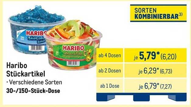 Haribo Stückartikel – verschiedene Sorten 30-/150-Stück-Dose