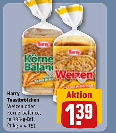 Harry Toastbrötchen – Weizen oder Körnerbalance, je 335-g-Btl.