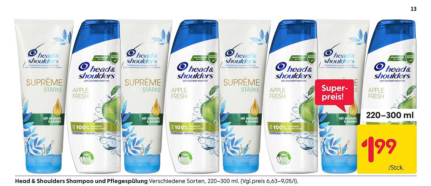 Head & Shoulders Shampoo und Pflegespülung, verschiedene Sorten, 220–300 ml.
