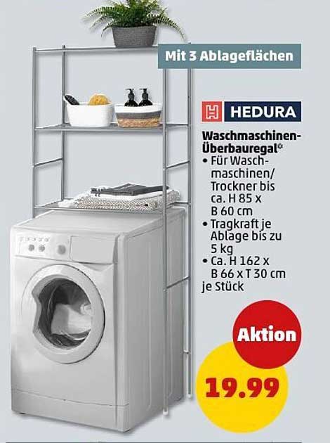 HEDURA Waschmaschinen-Überbauregal mit 3 Ablageflächen