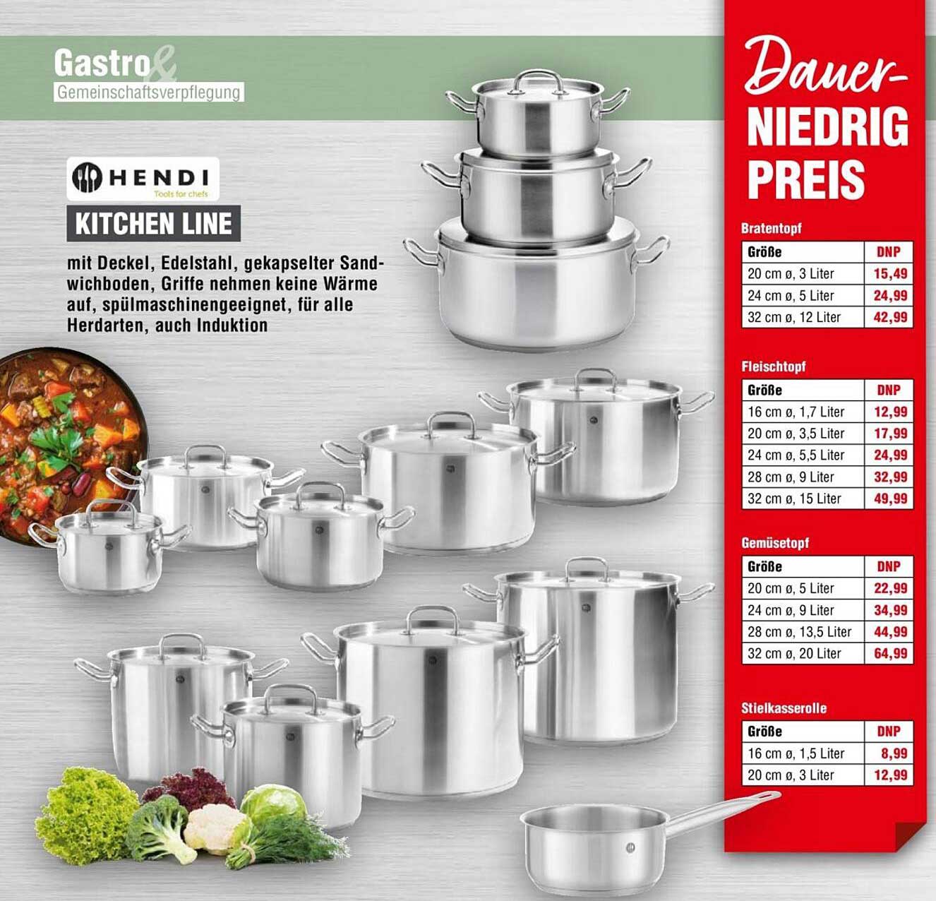 Hendi Kitchen Line - Edelstahl Kochtöpfe mit Deckel