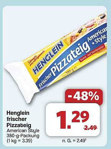 Henglein frischer Pizzateig American Style 380-g-Packung