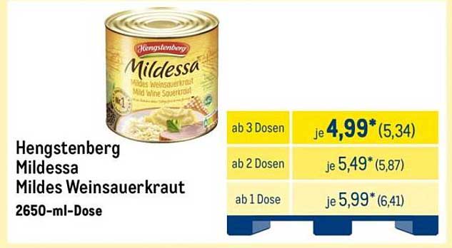Hengstenberg Mildessa Mildes Weinsauerkraut 2650-ml-Dose