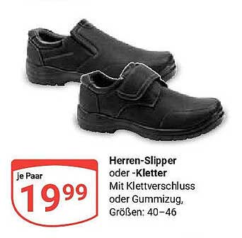 Herren-Slipper oder -Kletter mit Klettverschluss oder Gummizug, Größen: 40-46
