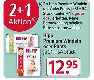Hipp Premium Windeln oder Pants je 31 – 54 Stück 2+1 Aktion