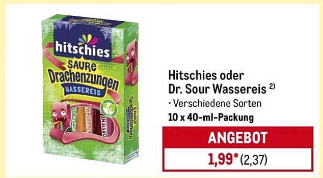 Hitschies oder Dr. Sour Wassereis - 10 x 40-ml-Packung