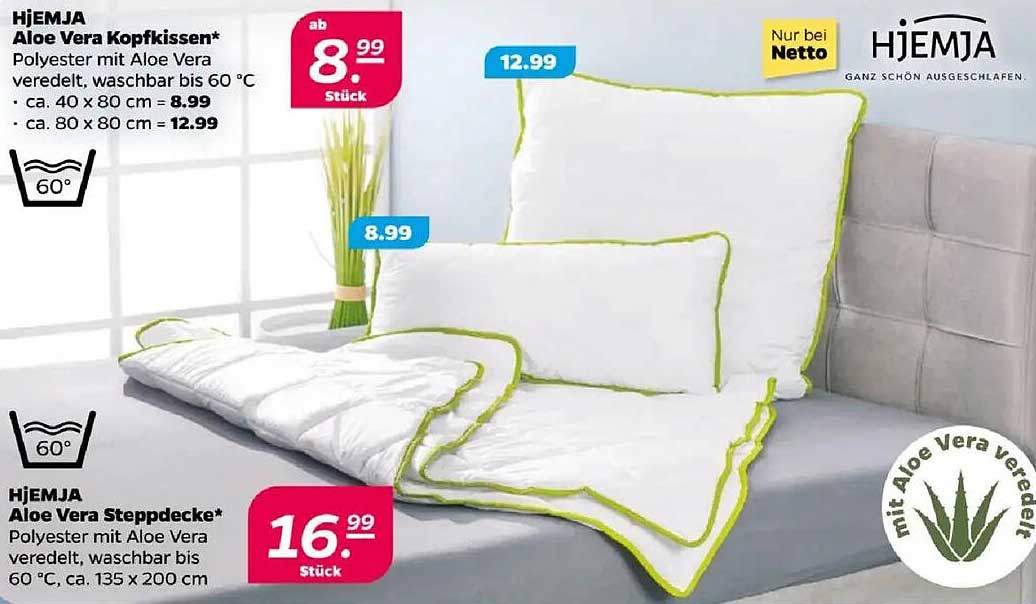 HJEMJA Aloe Vera Kopfkissen und Steppdecke