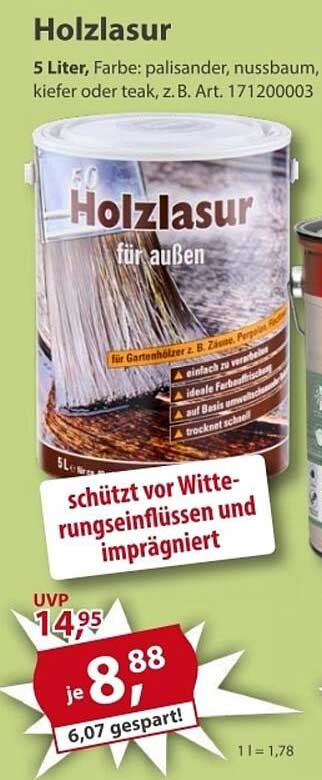Holzlasur für außen - 5 Liter in verschiedenen Farben