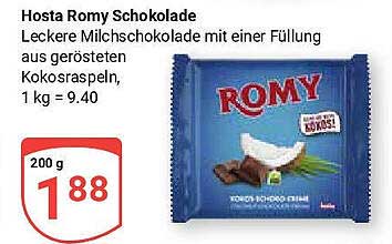 Hosta Romy Schokolade 200 g – Leckere Milchschokolade mit Kokosfüllung