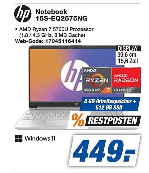 HP Notebook 15S-EQ2575NG mit AMD Ryzen 7 5700U