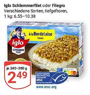 Iglo Schlemmerfilet oder Filegro à la Bordelaise, 240-380 g
