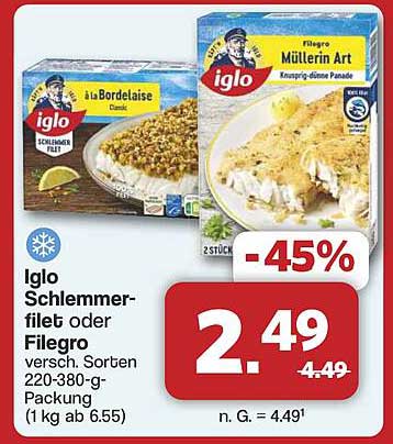 Iglo Schlemmerfilet oder Filegro – Verschiedene Sorten 220-380 g