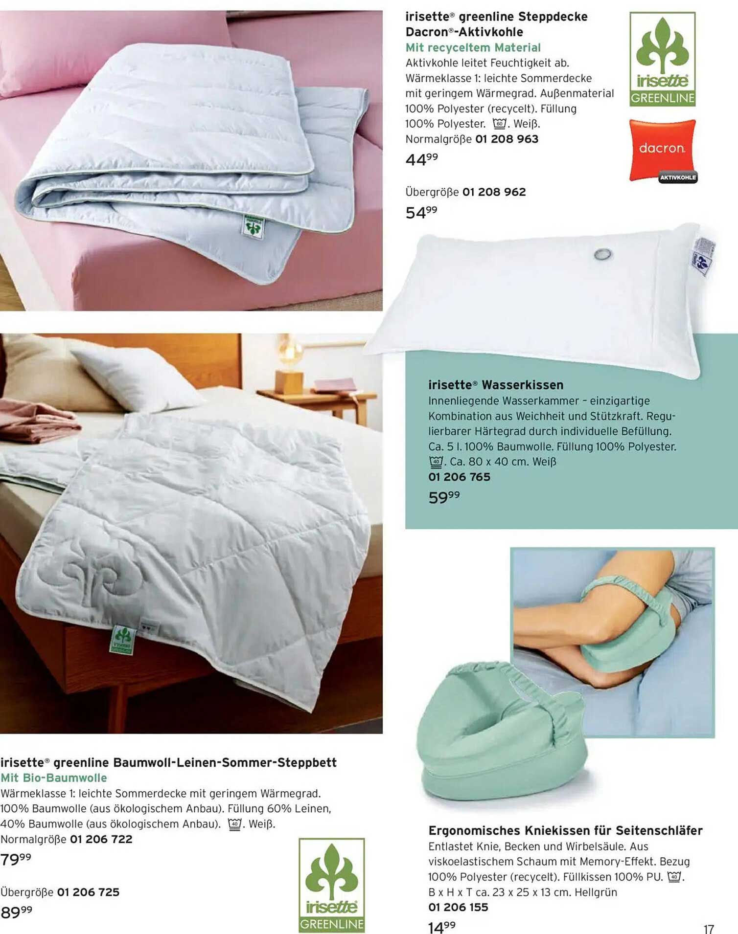 irisette® greenline Steppdecke Dacron®-Aktivkohle
