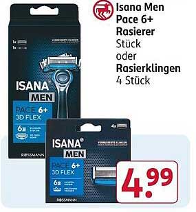 Isana Men Pace 6+ Rasierer Stück oder Rasierklingen 4 Stück