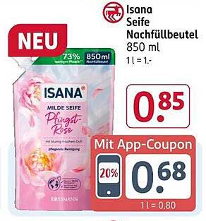 ISANA Seife Nachfüllbeutel Pfingst-Rose 850 ml