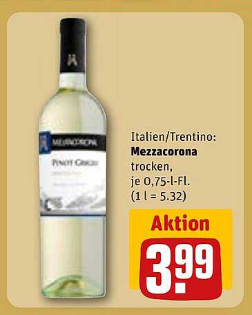 Italien/Trentino: Mezzacorona Pinot Grigio trocken, je 0,75-l-Flasche