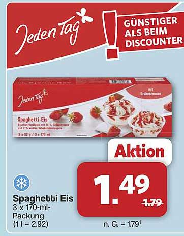 Jeden Tag Spaghetti Eis 3 x 170-ml-Packung