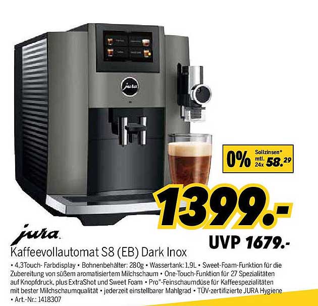 Kaffeautomat S8 (EB) Dark Inox von Jura