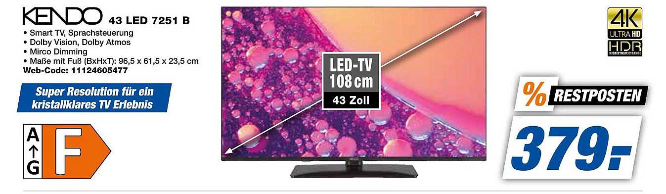 KENDO 43 LED 7251 B – 108 cm Smart TV für ein kristallklares Fernseherlebnis