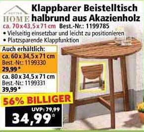 Klappbarer Beistelltisch halb rund aus Akazienholz