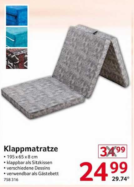 Klappmatratze 195 x 65 x 8 cm - Wählen Sie Ihr Design