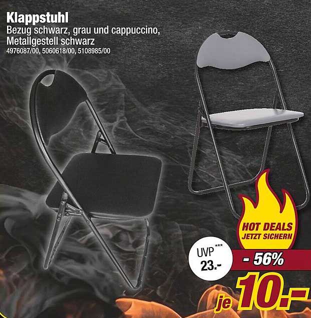 Klappstuhl - Bezugsfarben: Schwarz, Grau und Cappuccino, Metallgestell in Schwarz