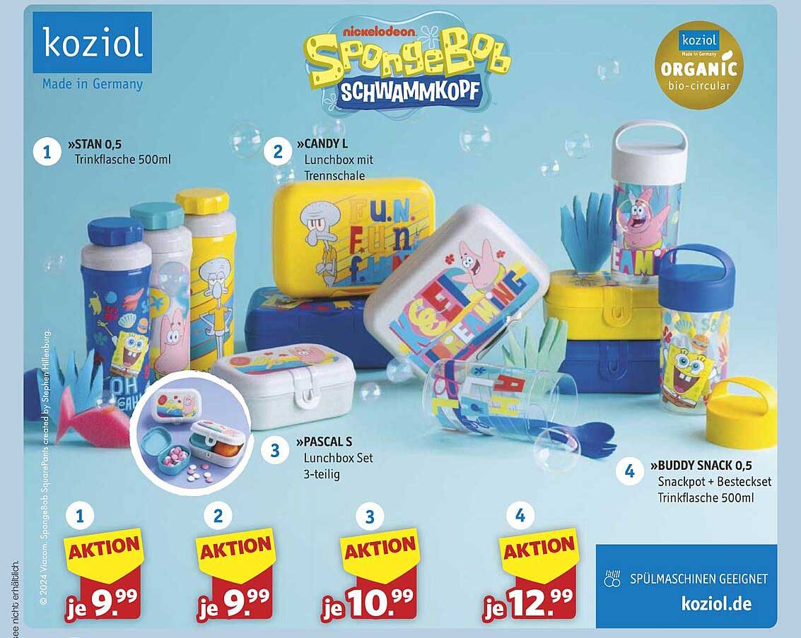 Koziol SpongeBob Snack-Set und Trinkflasche