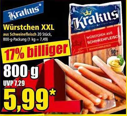 Krakus Würstchen XXL aus Schweinefleisch 800 g Packung