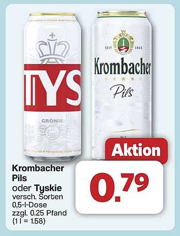 Krombacher Pils oder Tyskie 0,5 l-Dose