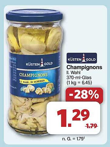 Küsten Gold Champignons II. Wahl im 370-ml-Glas
