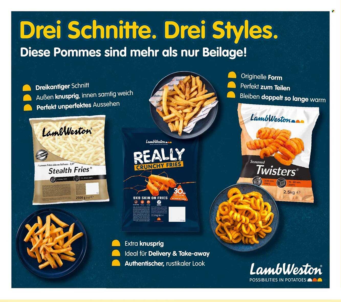 Lamb Weston Pommes – Stealth Fries, Really Crunchy Fries und Twisters