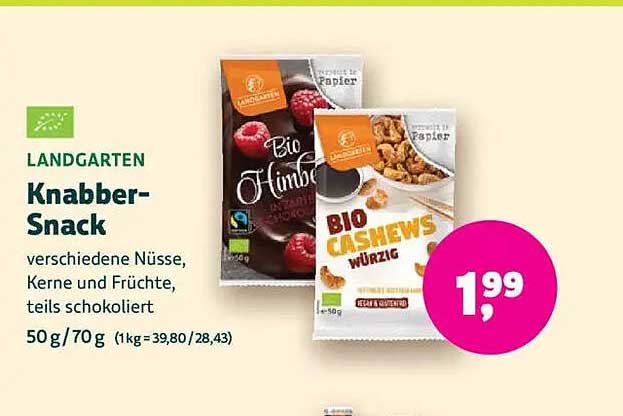 LANDGARTEN Knabber-Snack - Verschiedene Nüsse, Kerne und Früchte, teilweise schokoliert
