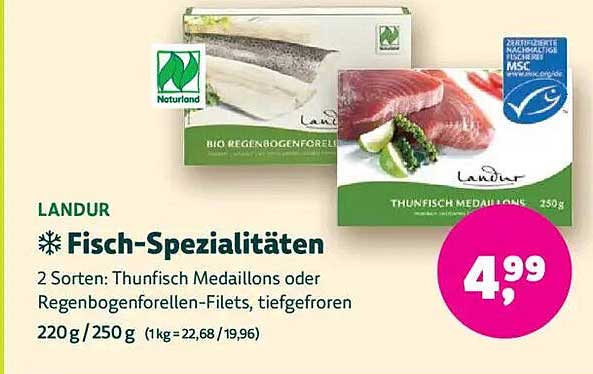 LANDUR Fisch-Spezialitäten – Thunfisch Medaillons oder Regenbogenforellen-Filets, tiefgefroren