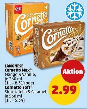 LANGNESE Cornetto Max* Mango & Vanille, je 360 ml oder Cornetto Soft* Stracciatella & Caramel, je 560 ml