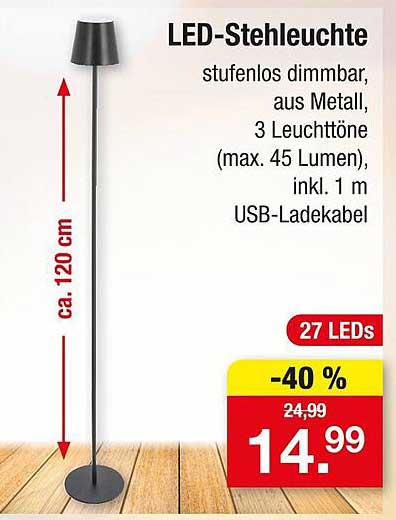 LED-Stehleuchte - stufenlos dimmbar aus Metall